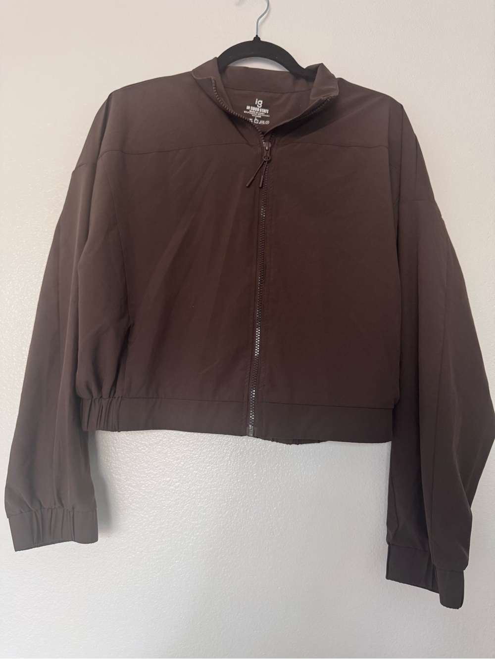 ig In good state Cropped Brown Zip-Front Jacket size large quarter